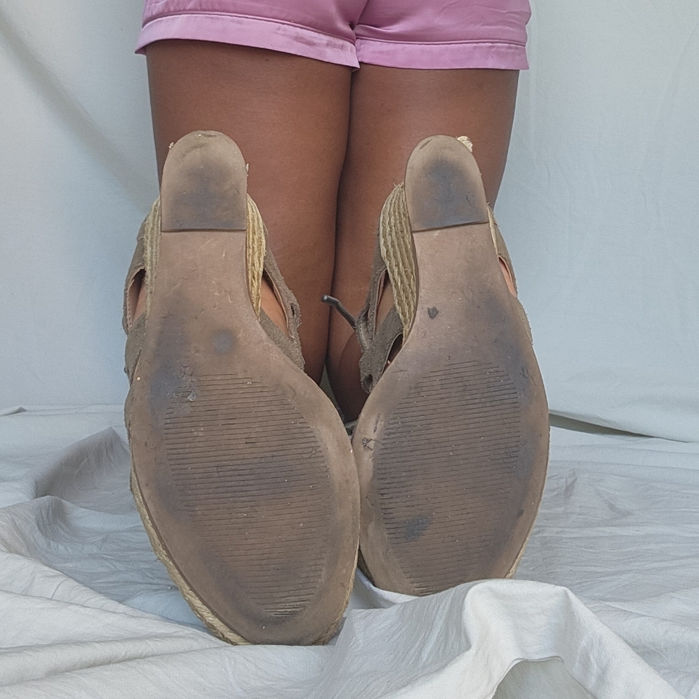 Women's Steve Madden "Theea" Taupe Suede Wedge Sandals - Picture 6 of 16